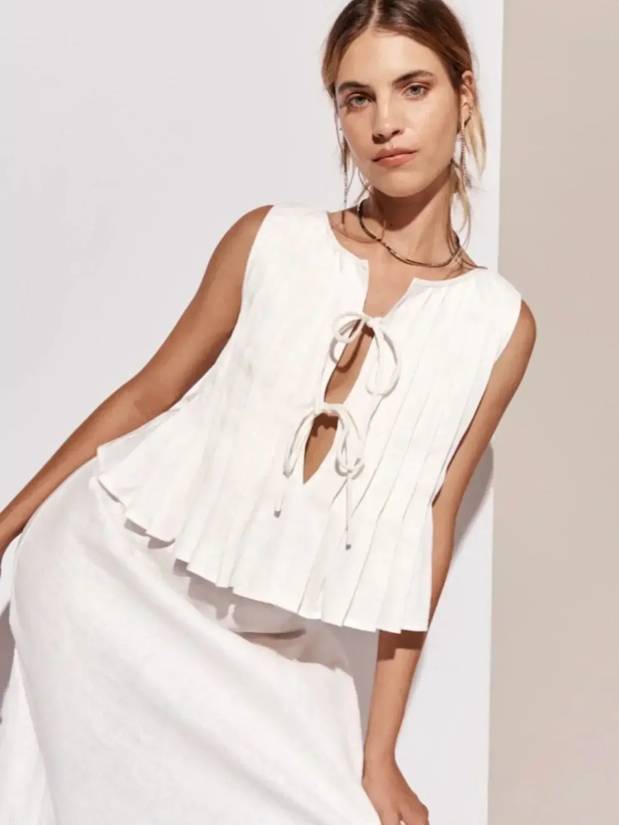 Fashion Bow Lace Up Linen Tops For Women