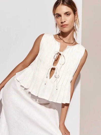 Fashion Bow Lace Up Linen Tops For Women