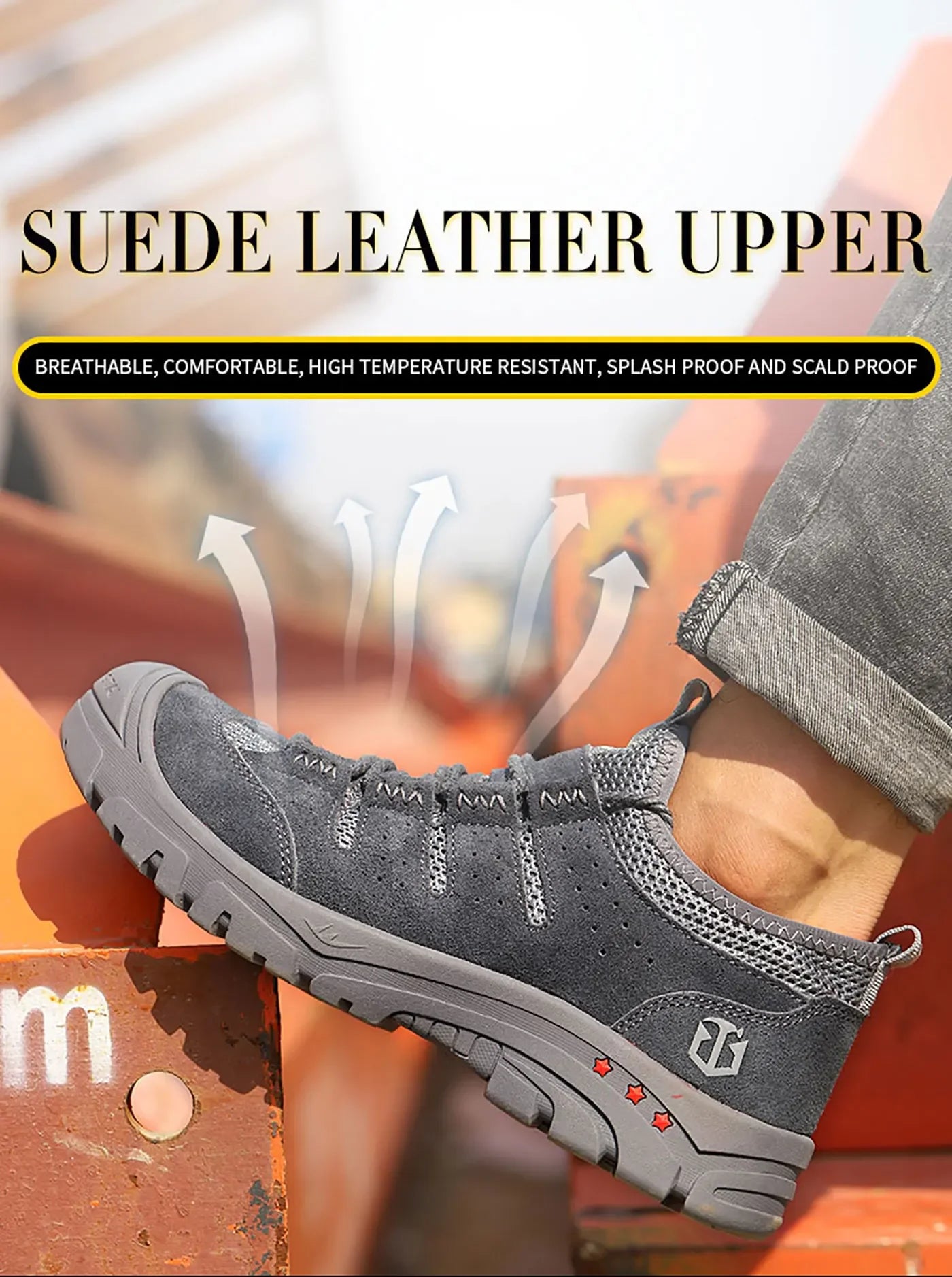 Men's safety shoes are impact resistant, puncture resistant, soft, comfortable, breathable, non slip, and lightweight work shoes