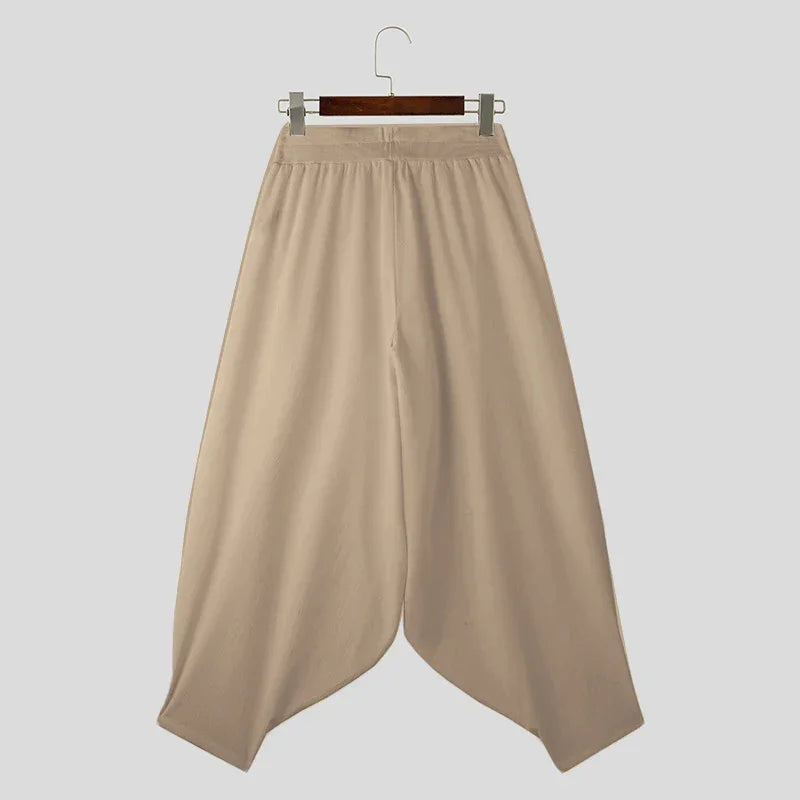 2024 Men Wide Leg Pants Solid Color Elastic Waist Loose Casual Trousers Men Oversize Streetwear Fashion Long Pants S-5XL INCERUN