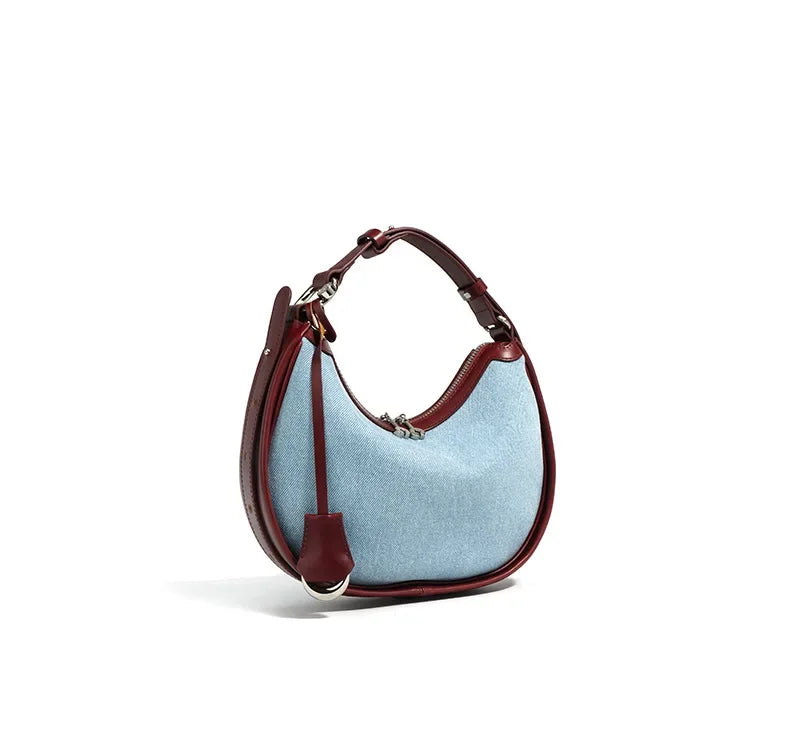 2024 New Women Bag Lady Fashion Half Moon Underarm Shoulder Bag Messenger Female Summer Soft Lightweight Denim Fabric Handbag