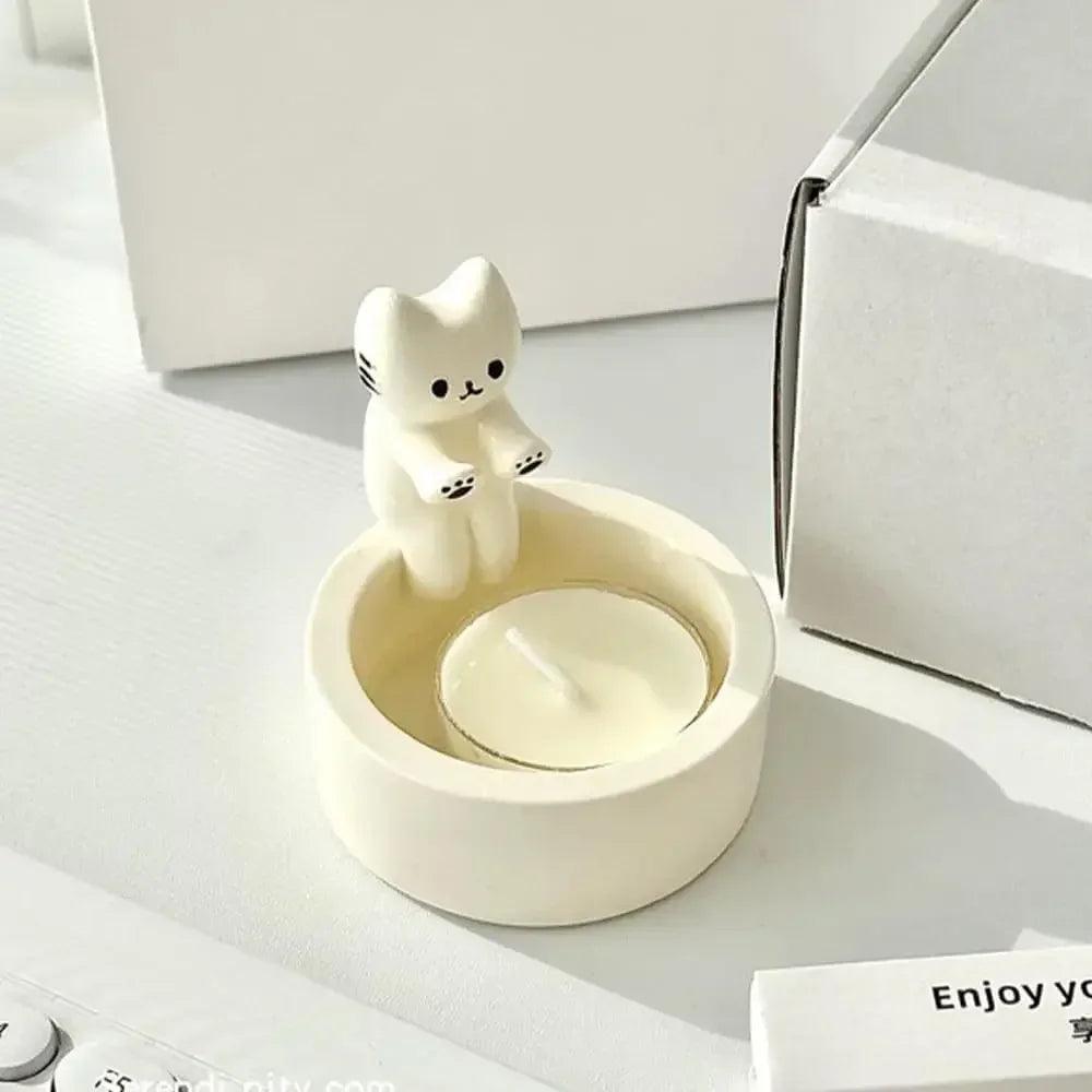 Cute kitten candle candlestick cartoon cat aromatherapy holder durable birthday gift ornament