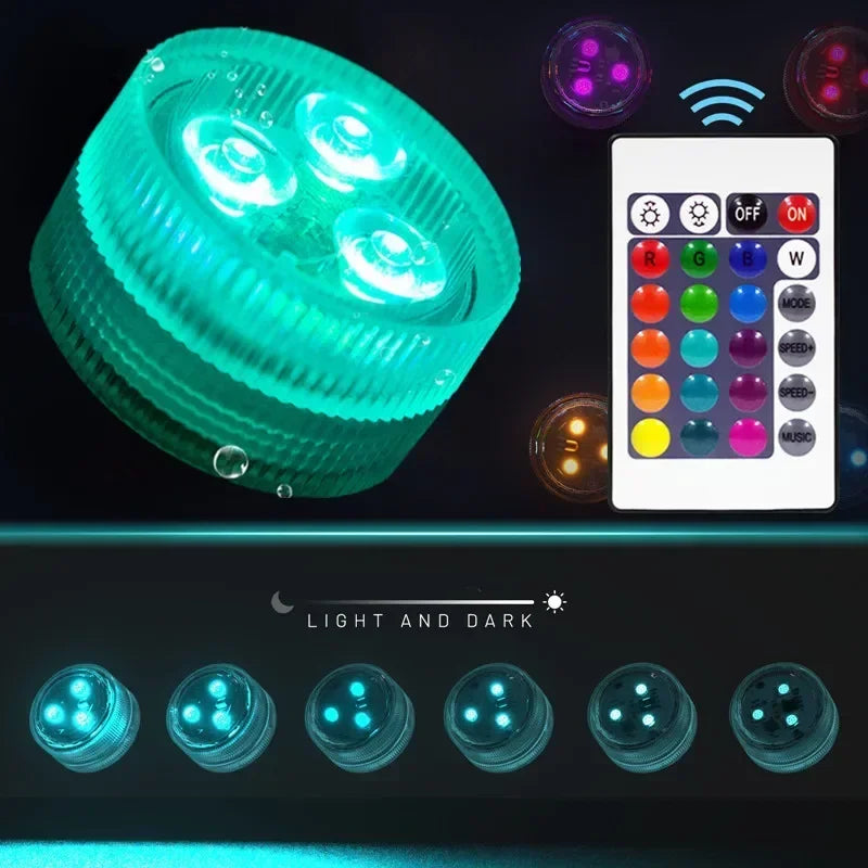 3LEDs Underwater RGB Submersible Lights with Battery Waterproof Swimming Pool Night Atmosphere Lamp Decor Wedding Party