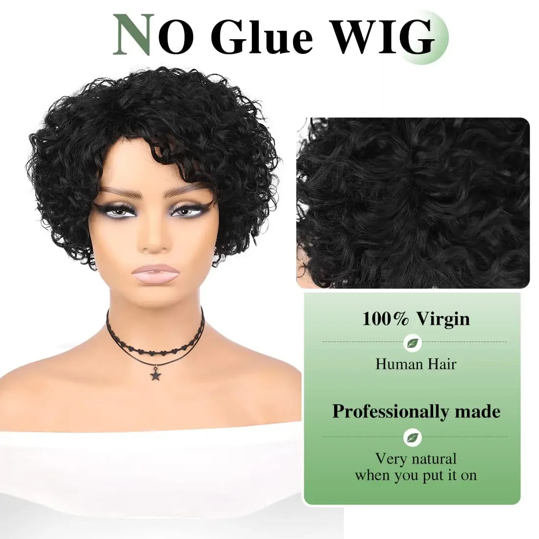 Short Curly Human Hair Wigs for Black Women Pixie Curly Bob Wig Glueless Side Part Kinky Curly Deep Curly Human Hair No Lace Wig