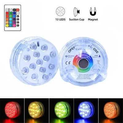 13 LEDs Submersible Light with Remote Control Underwater Night Lamp for Pool Vase Bowl Wedding Party Decoration Underwater Light