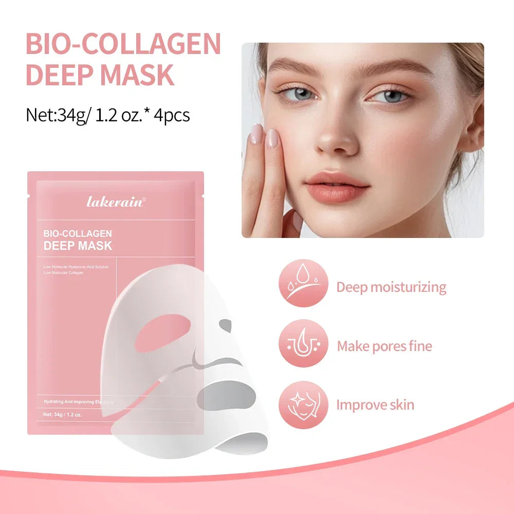 4Pcs Bio-Collagen Deep Face Mask Shrink Pores Deep Hydrating Overnight Mask Moisturizing Refreshing Brightening Face Skin Care