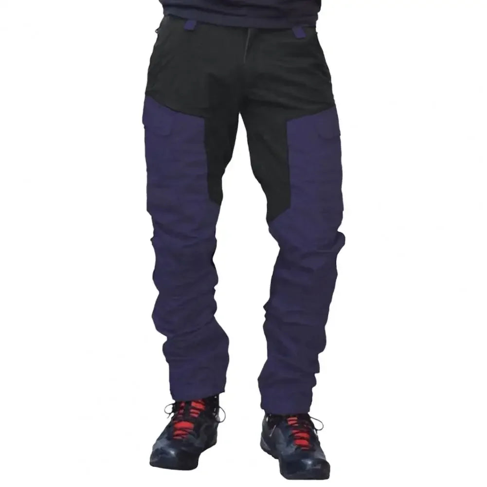 Men Outdoor Cargo Pants Multi Pockets Colorblock Men Button-zipper Fly Trousers Working Pants Reparing Mountaineering Pants