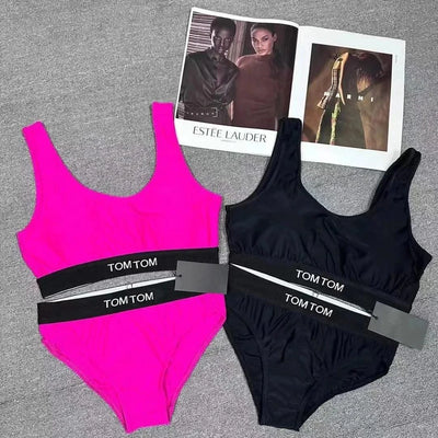 2025 Letter Stretch Band Casual Bikini Set Beach Bra Panties Set Comfort Sports Bikini Beach Vacation Swimwear - Elanique
