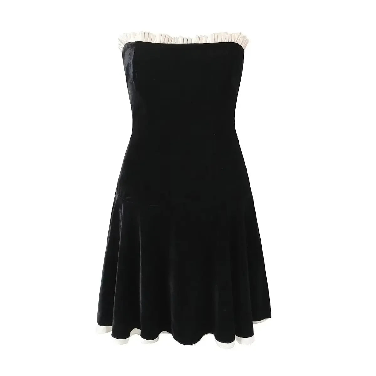 YENKYE Black Strapless Christmas Dress Sexy A Line Vintage Velvet Party Mini Dresses Elegant Women Dresses