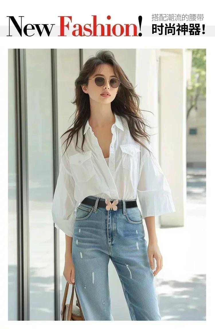 Fashion leather belts for women| belt butterfly fairy core punk goth buckle grommet | waist accessories