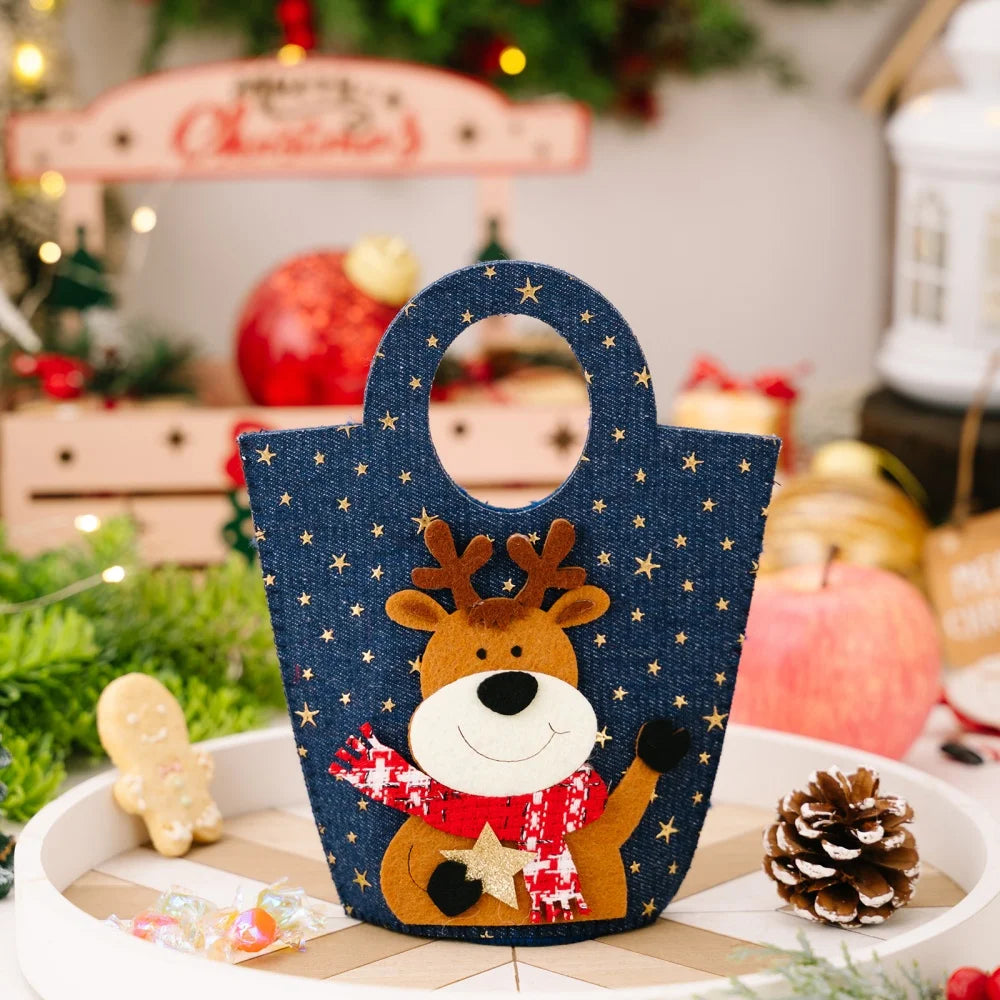 Christmas Gift Bag Spacious Cartoon Gift Bucket Elk Cloth Handbag Festive Santa Claus Bag For Gift Giving 'S Party