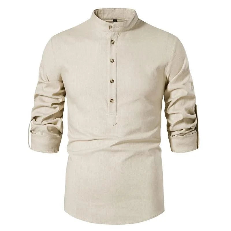 Euro Size Mens Linen Shirts Long Sleeve Button Down Solid Loose 2024 Spring Autumn Dress Henley Shirts Fashion Male Clothes