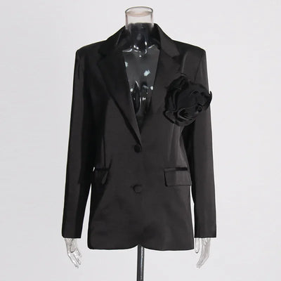 Blazer Women Fashion Elegant Style Flower Splicing Design Suit Jacket Three-dimensional Decoration Solid Color Suit Women Coats
