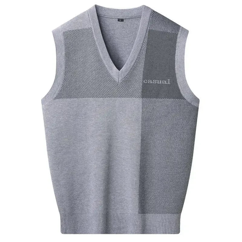 Knitted Sweaters for Men Letter Waistcoat Man Clothes Plaid Vest V Neck Sleeveless Overfit Maletry Cotton Knitwears Classic Ugly