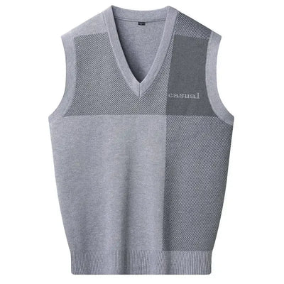 Knitted Sweaters for Men Letter Waistcoat Man Clothes Plaid Vest V Neck Sleeveless Overfit Maletry Cotton Knitwears Classic Ugly