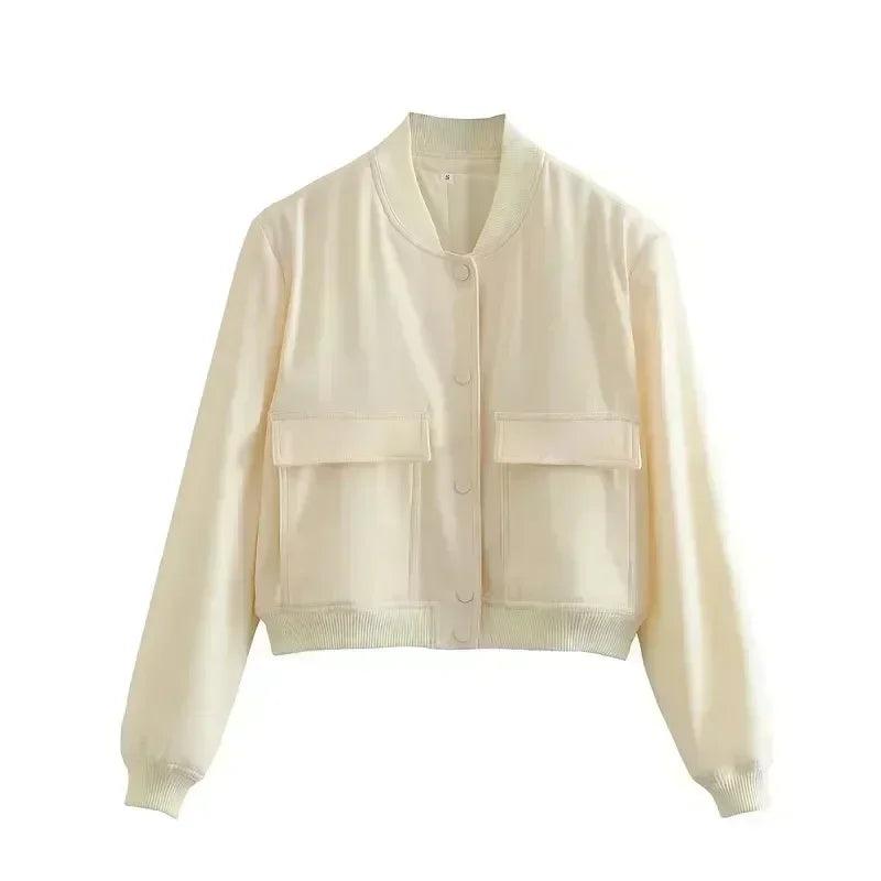 Button bomber cropped jackets woman coat autumn winter outerwear