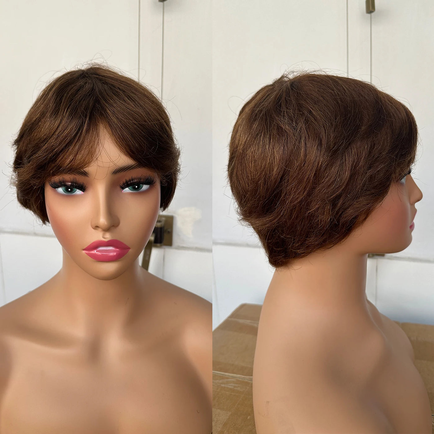 Short Human Hair Wigs Pixie Cut Straight perruque bresillienne for Black Women Full Machine Made Wigs With Bangs Cheap Wig
