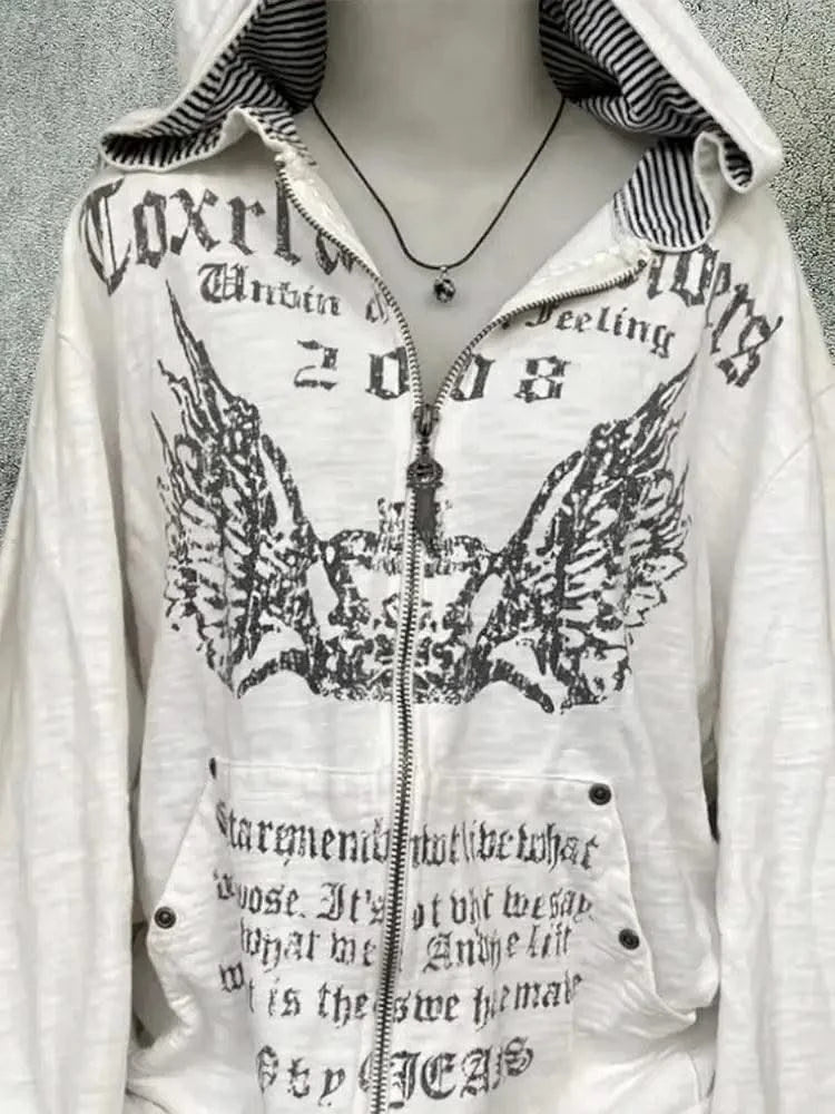 Hooded Sweatshirt Women Grunge Vintage Gothic Print