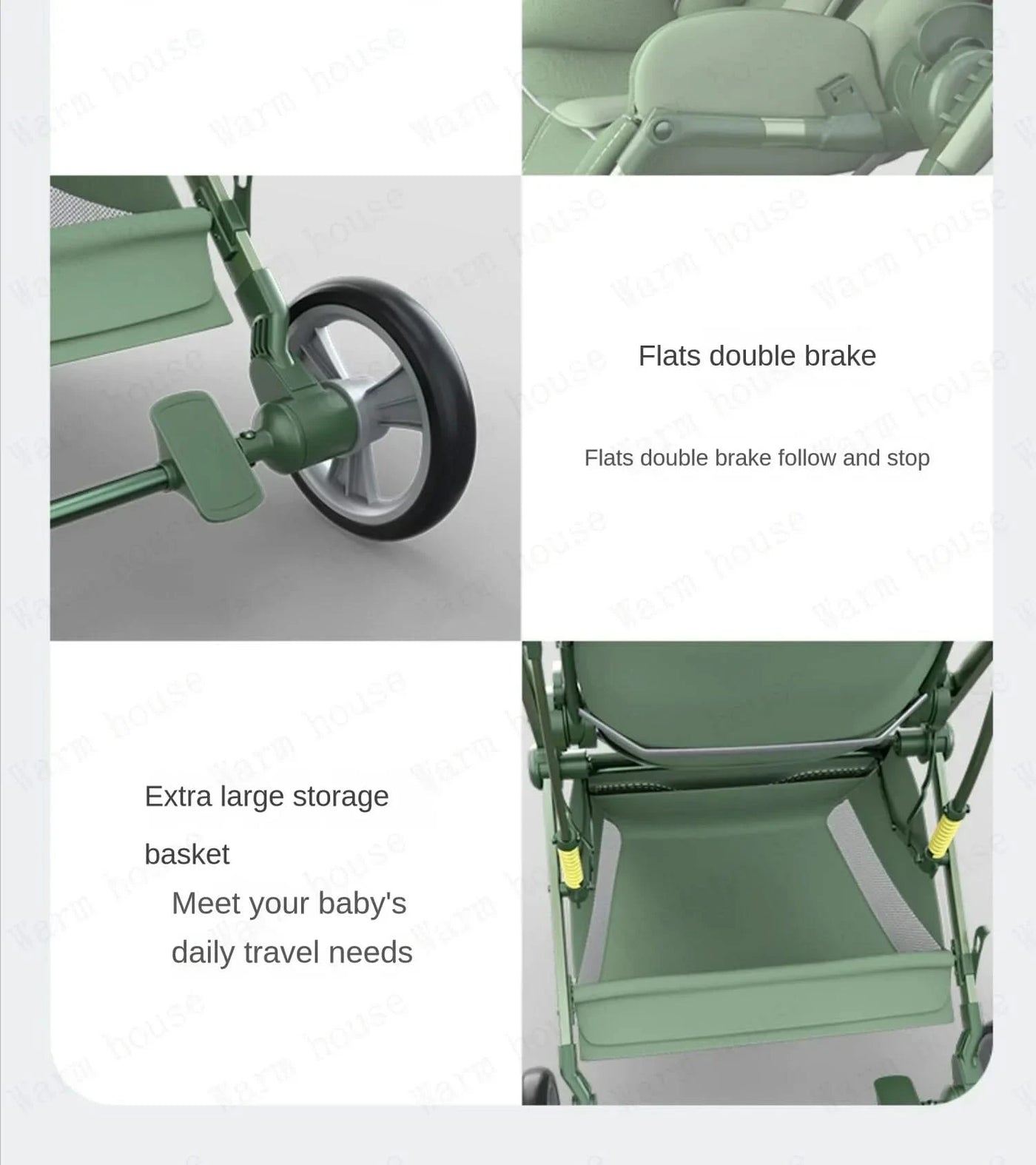 Portable Foldable Baby Stroller, High View Two-way Baby Stroller, Lightweight Travel Baby Stroller,  Adjustable Backrest