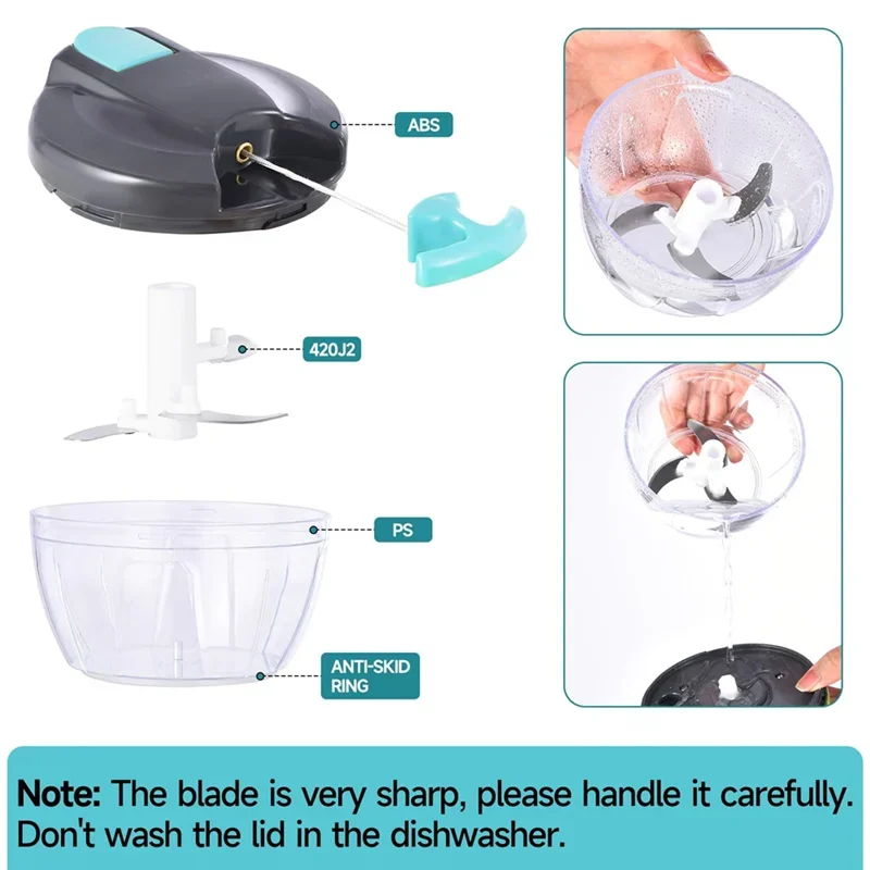 B84B-Manual Food Processor Vegetable Chopper,Portable Hand-Pulled String Garlic Mincer Onion Cutter Works For Veggies, Ginger, F
