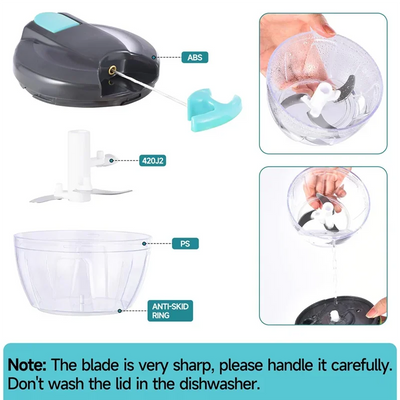 B84B-Manual Food Processor Vegetable Chopper,Portable Hand-Pulled String Garlic Mincer Onion Cutter Works For Veggies, Ginger, F