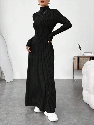 Knitted Elegant Long Sleeve Dress Women 2025 Autumn Winter Vintage Dresses Turtleneck Fashion Solid Vestidos Casual Street Y2K