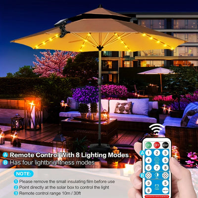 Solar Patio Umbrella Lights 8 Modes String Lights with Clip Waterproof Light for Outdoor Lighting Deck Garden Party Decoration