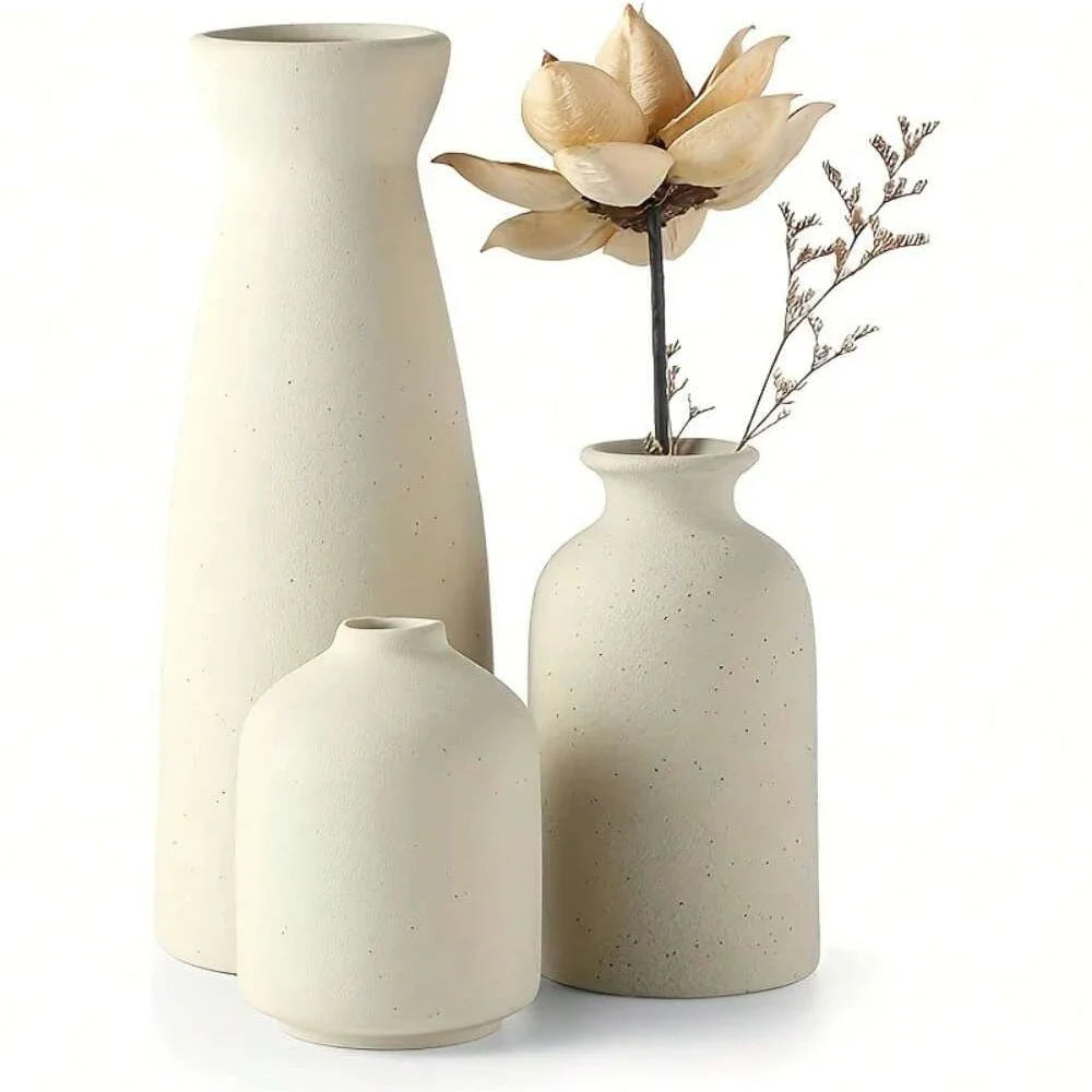 Home Decor Bohemian Vases, Ceramic Set of Three, Suitable for Living Room, Bookshelf and Dining Table Decorations