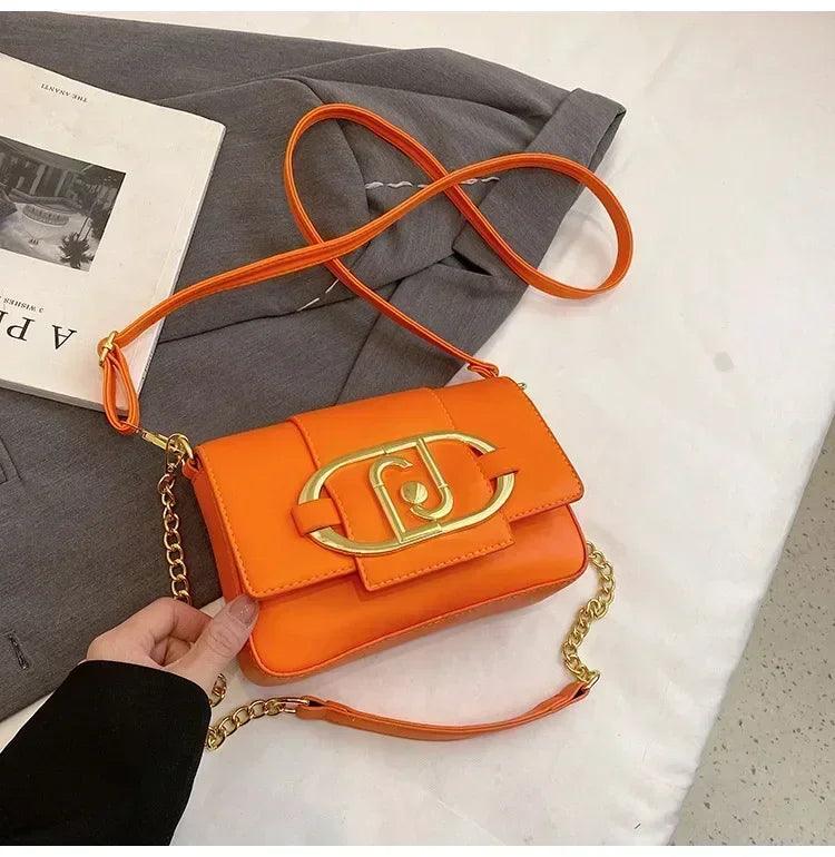 Designer handbags for women leather metal buckle flap square shoulder bags fashion 2024 ladies messenger females casual