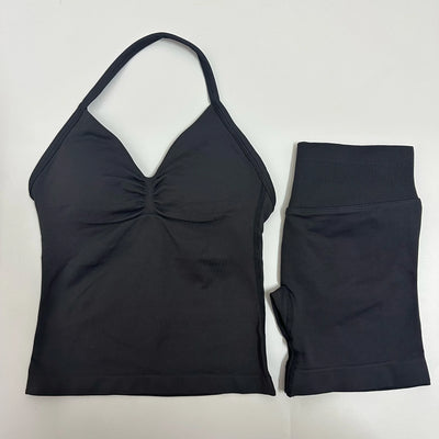 Women Yoga Set Seamless Yoga Longline Strappy Tank Top
