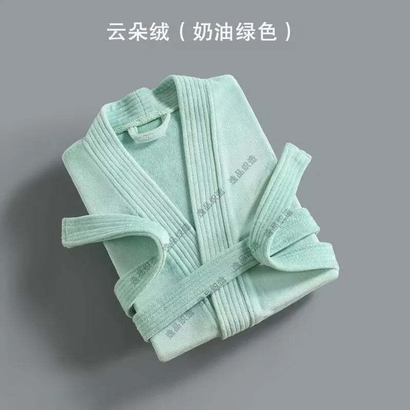 Women Towel Bathrobe 100%Cotton Long Thick Absorbent Terry Bath Robe Kimono Men LightWeight Waffle Solid Dressing Gown Sleepwear