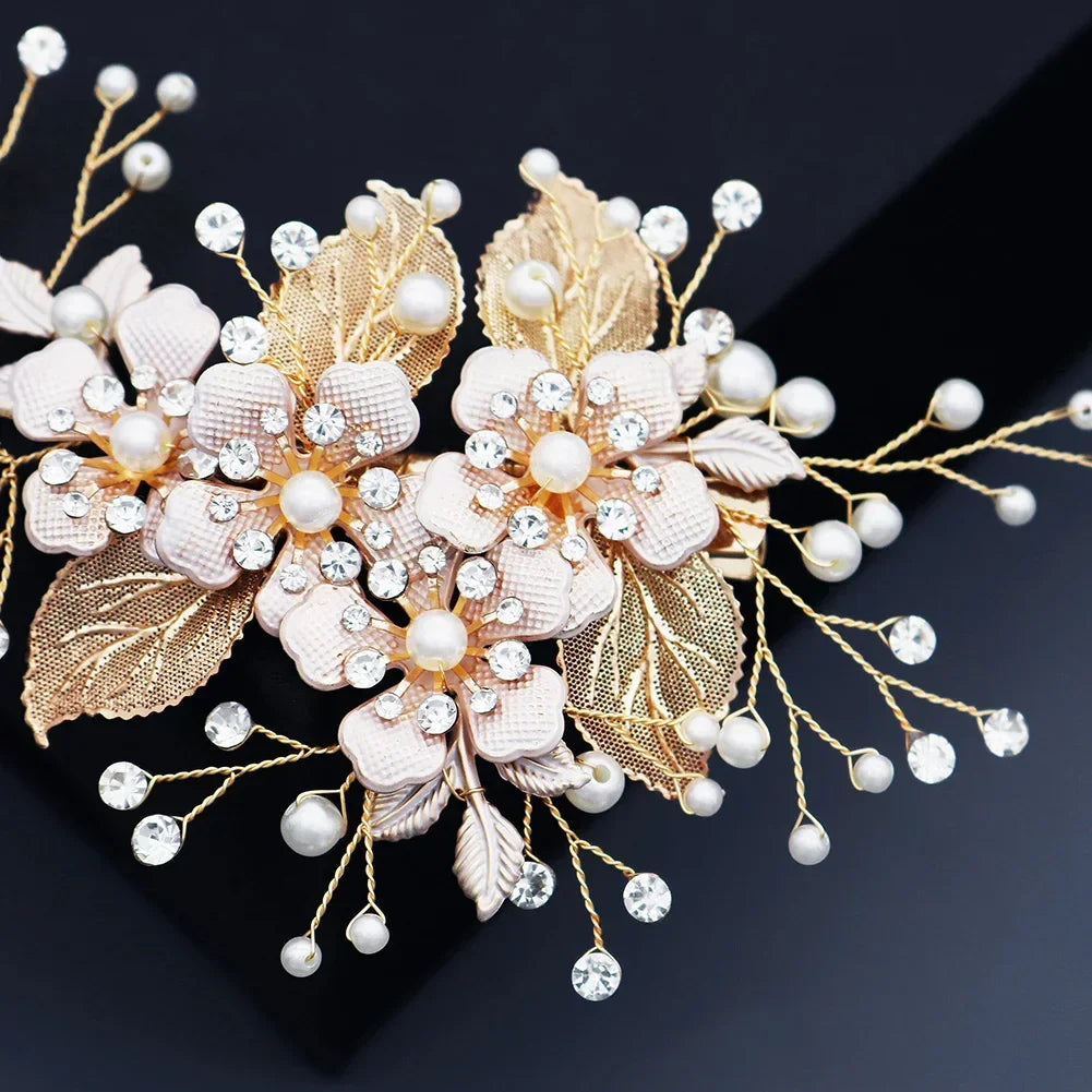 Flower Bridal Wedding Hair Jewelry Rhinestone Gold Color Hair Clips for Women Accessories Hair Pins Bride Headpiece Gifts
