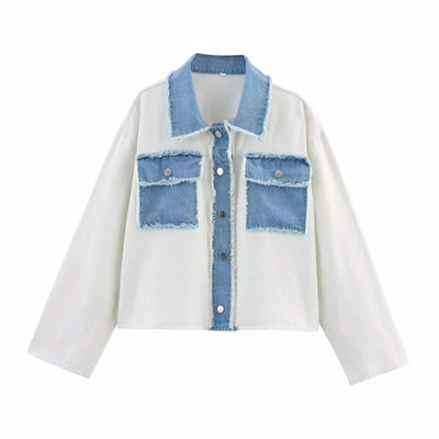 HipSeam Patchwork Bomber Jacket Women Casual Denim Women's Short