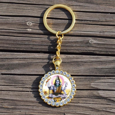 Shiva Nataraja Keychain Buddhist Jewelry Lakshmi Goddess Rhinestone Pendant Hinduism Amulet Keyring Gift