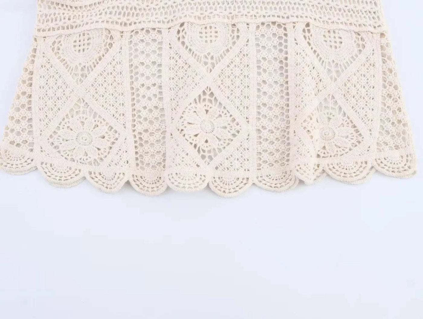 Summer Bohemian Women Loose DRESS Suits Hook Flower Hollow Out Bat Sleeve Shirt+Tassels Drawstring Bodycon Skirt Vacation Sets