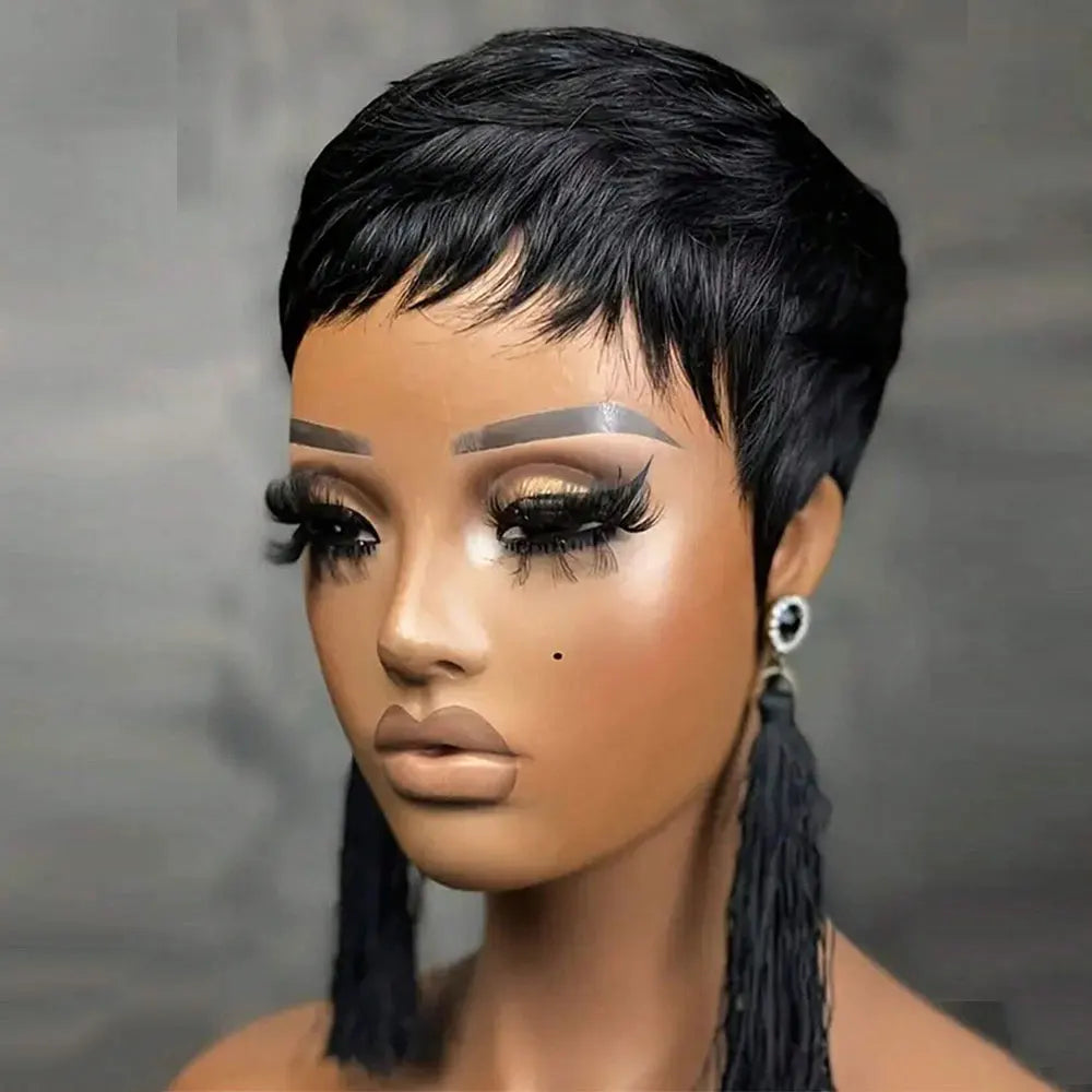 Boy Cut Short Human Hair Wigs for Women Short Pixie Cut Wigs Human Hair Natural Black Layered Cut Cheap duby Machine Made Wigs