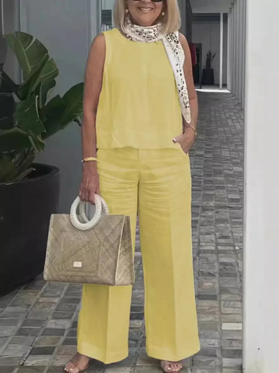 Linen Comfortable Two Piece Sets Tops For Women