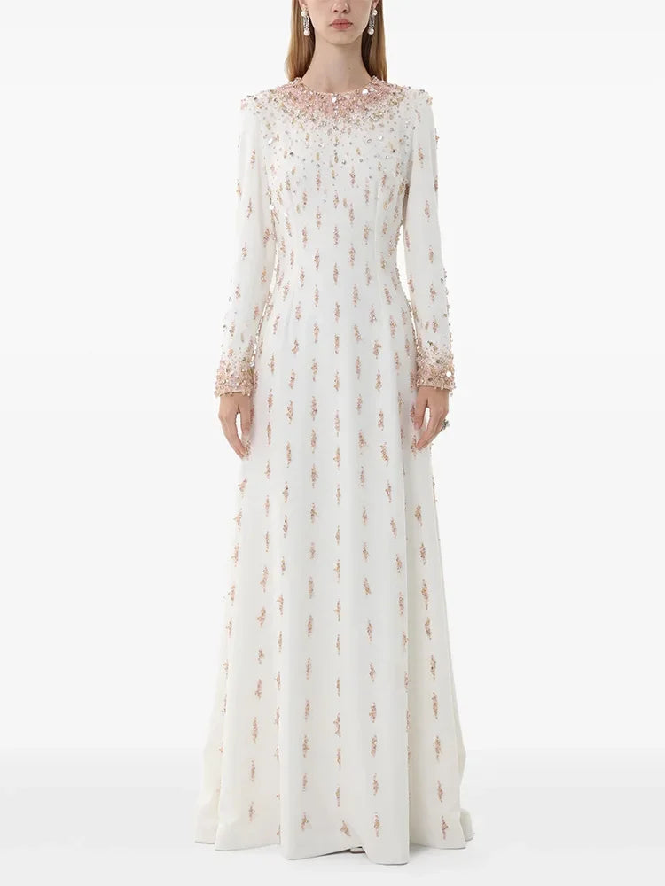 HIGH STREET Newest Fashion 2025 Designer Maxi Dresses Women's Formal Long Sleeve Luxurious Beaded Long Maxi Dress