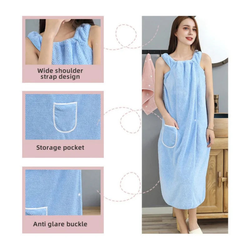 Bath Towel Household Women Wearable Wrap Adults Absorb Water Polyester Dry Hair Skirt Long Style Bathroom Washable Bathrobe