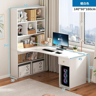 Computer Desk L Shaped Lap Table 55'' Office Desk with 3 Drawers and Bookshelf, L Shaped Large Corner Desk with Storage Shelves