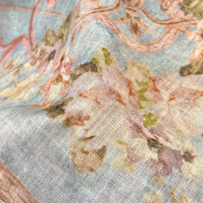 New High Quality Linen Elegant Long Lantern Sleeve Floral Print Waist Women Re-tro Midi Dress