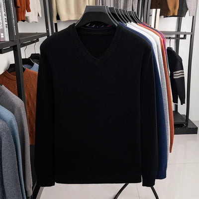 New Sweatwear Men's V Neck Basic Solid Color Sweaters Round Neck Elastic Pullovers Warm Autumn Knitted Oversized Sweater Men