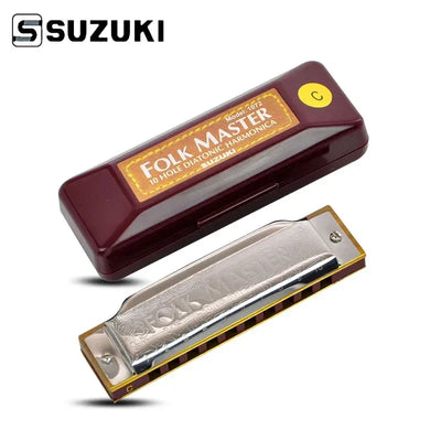 [12 Keys] Suzuki Diatonic Harmonica 1072 New Silver FolkMaster Gaita Standard 10 Hole Diatonic Harmonica Beginner Blues Harp