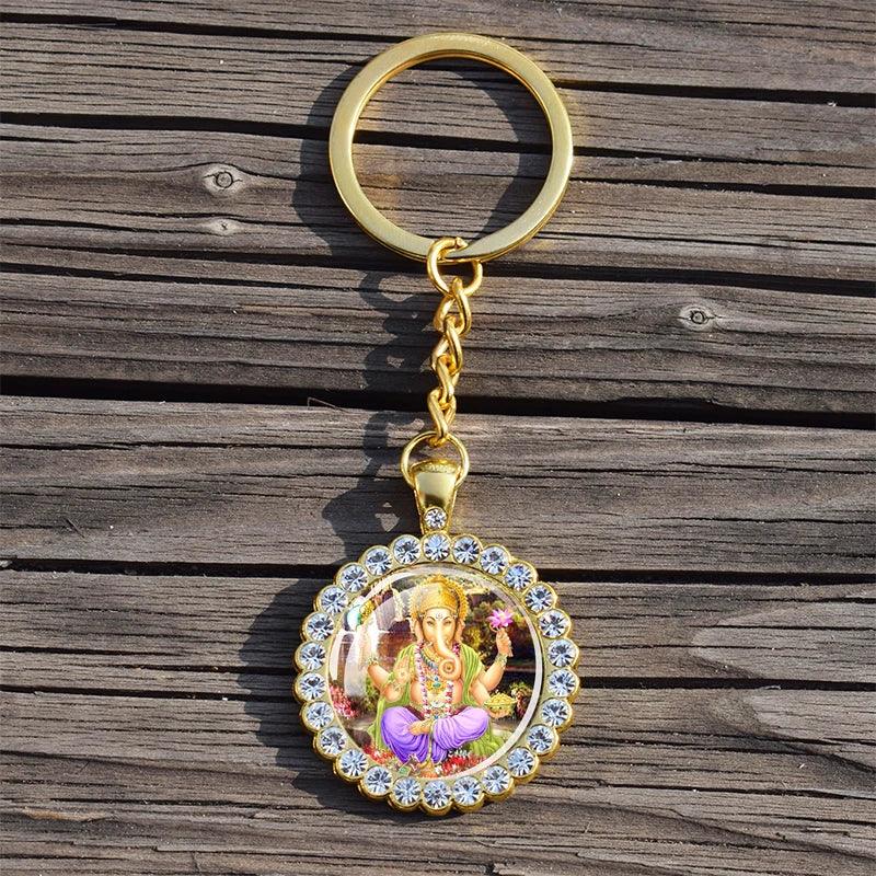 Shiva Nataraja Keychain Buddhist Jewelry Lakshmi Goddess Rhinestone Pendant Hinduism Amulet Keyring Gift