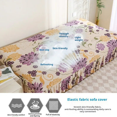 1/2/3Seater Sofa Bed Cover with Elastic Printing Seat Cover Armless Sofa Bed Cover Sofa Covers for Living Room Home Decor