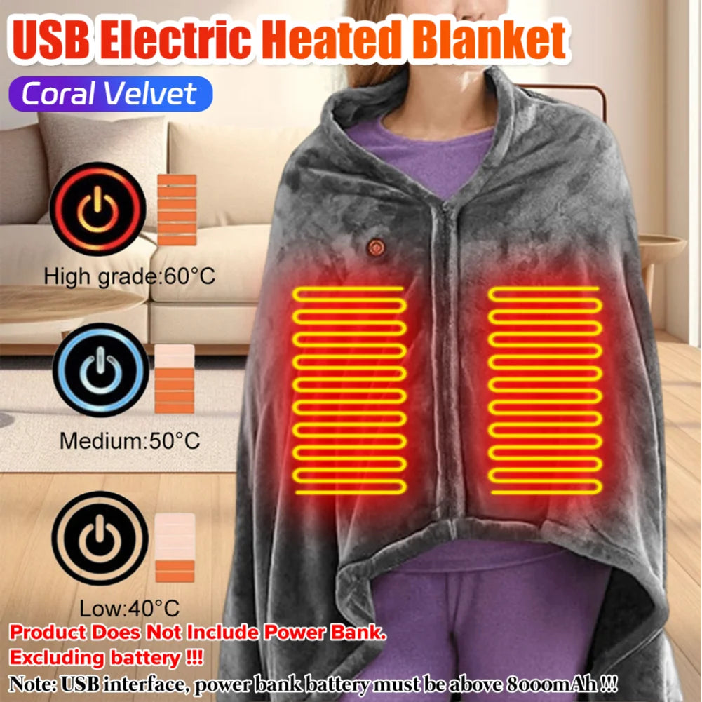 Household & Office 8 Heated Areas USB Heated Blanket 3 Heating Levels Fleece Heated Blanket Portable Body Warmer Blanket