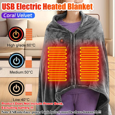 Household & Office 8 Heated Areas USB Heated Blanket 3 Heating Levels Fleece Heated Blanket Portable Body Warmer Blanket