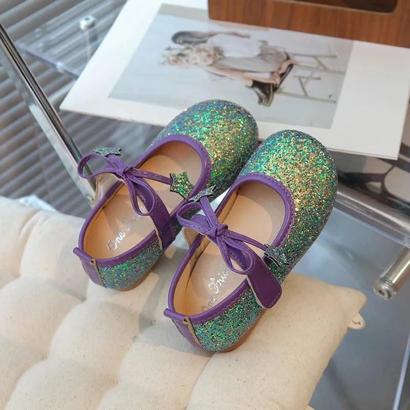 Children's Leather Shoes New Spring Autumn Ballet Flats for Girls Sequins Princess Versatile Kids Fashion Causal Catwalk Shoes