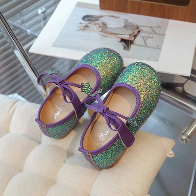 Children's Leather Shoes New Spring Autumn Ballet Flats for Girls Sequins Princess Versatile Kids Fashion Causal Catwalk Shoes