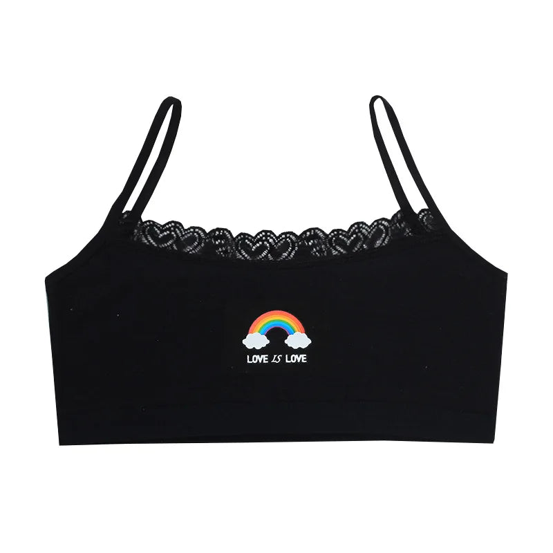 3PCS Teenage Girls Small Training Bras Cute Kids Rainbow Printed Sports Vest Bra Students Children Brassiere Underwear Tube Tops